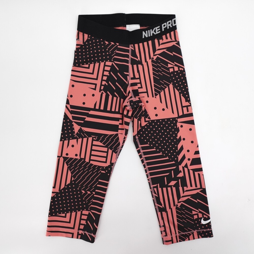 Nike Pants Leggings Womens Small Pink Black Cropped Nike PRO Pull On Workout